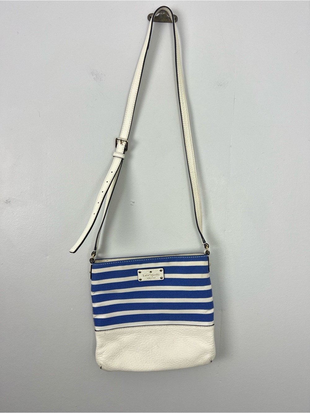 kate spade leather White and Blue Striped Crossbody Bag